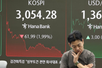 코스피 하루만에 2% 반락 3,050대…코스닥 2.2% 급락